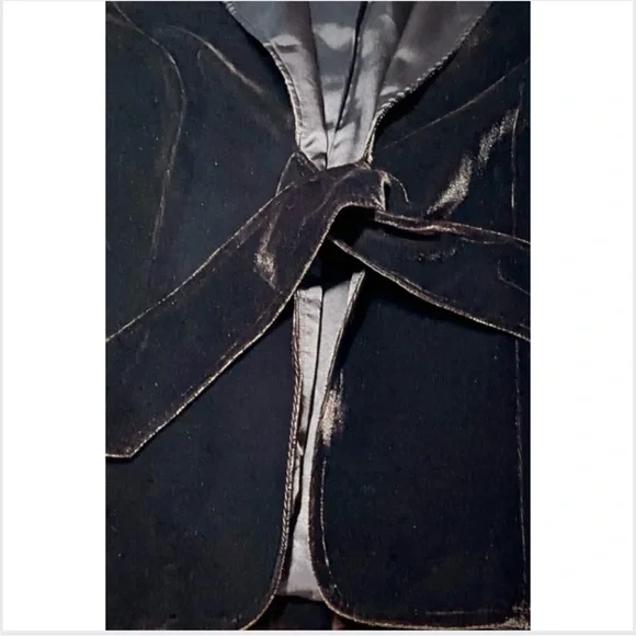 Vintage 90s Espresso Brown Velvet Blazer w/ Satin Shawl Collar & Bow Closure” - Picture 5 of 16